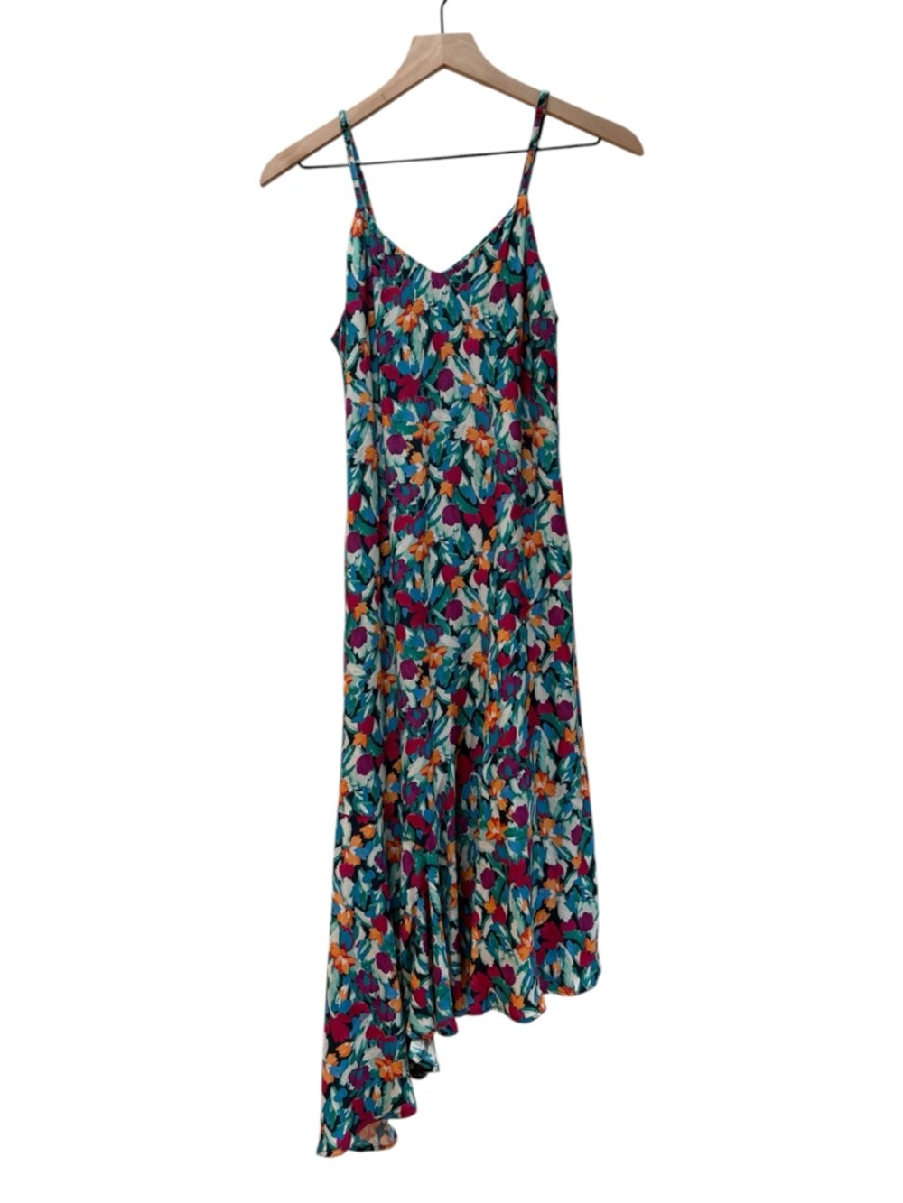Floral Asymmetrical Slip Dress in Teal and Magenta